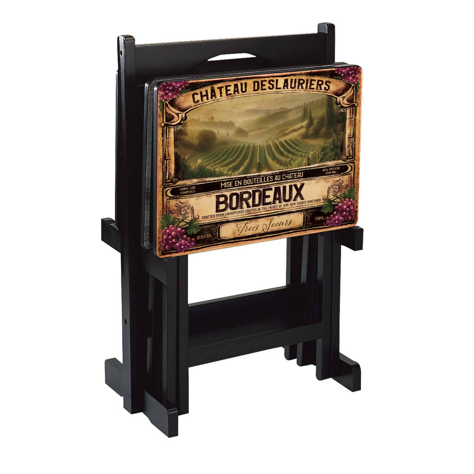 Wine Label Classic TV Trays Table | Set of 4 | Rectangular Folding Couch Trays