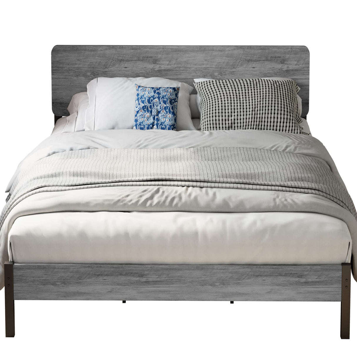 King Size Bed Frame, Metal Bed Frame King with Headboard and Strong Steel Slat Support,