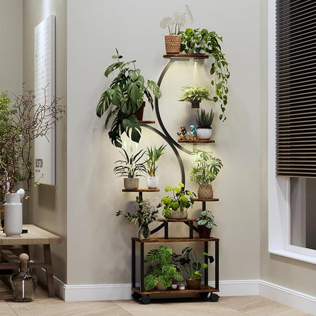 Plant Stand Indoor with Grow Light, 8 Tiered Tall Plant Shelf for Multiple Plants