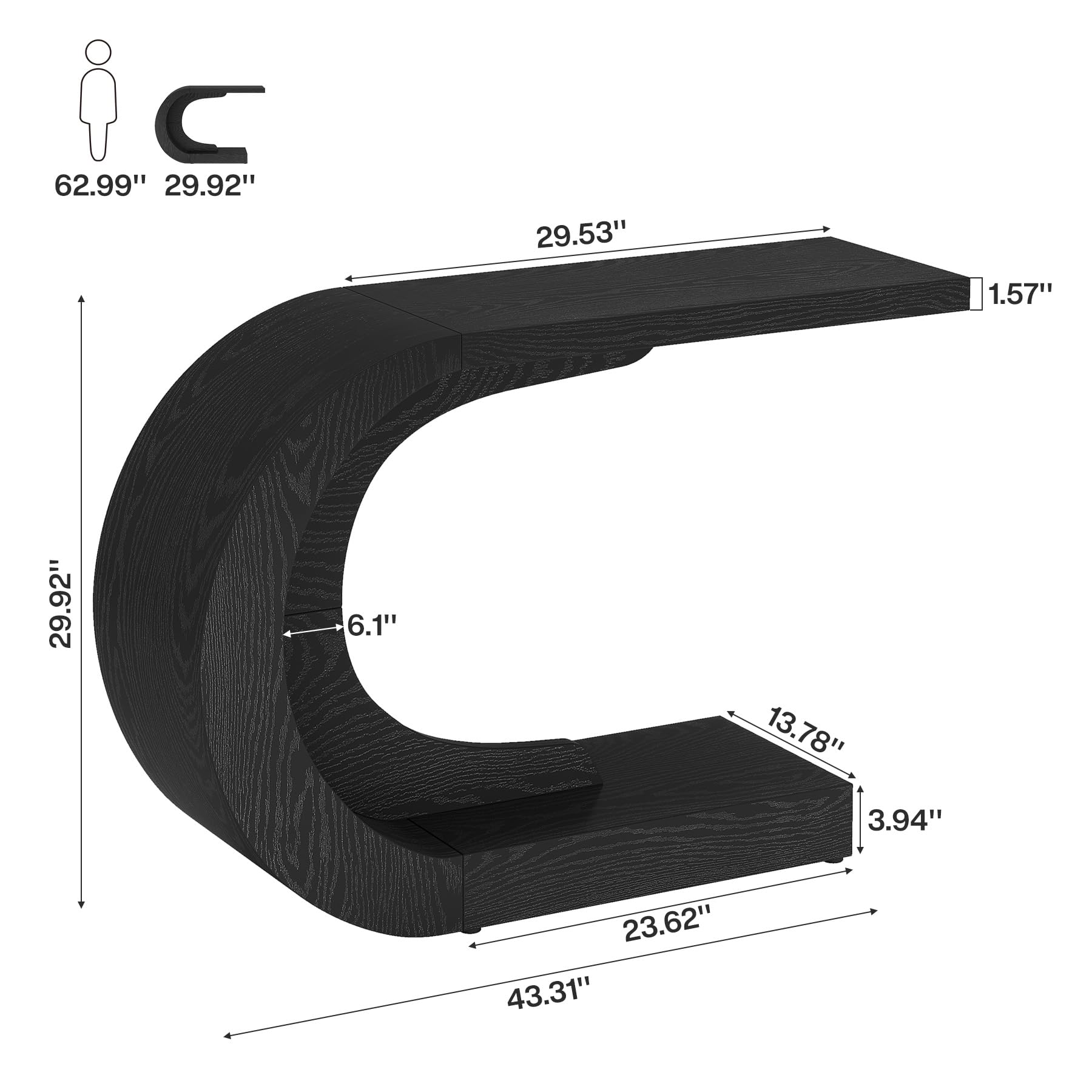 43.3" Mid-Century Modern Console Table - C-Shaped Entryway Accent Table