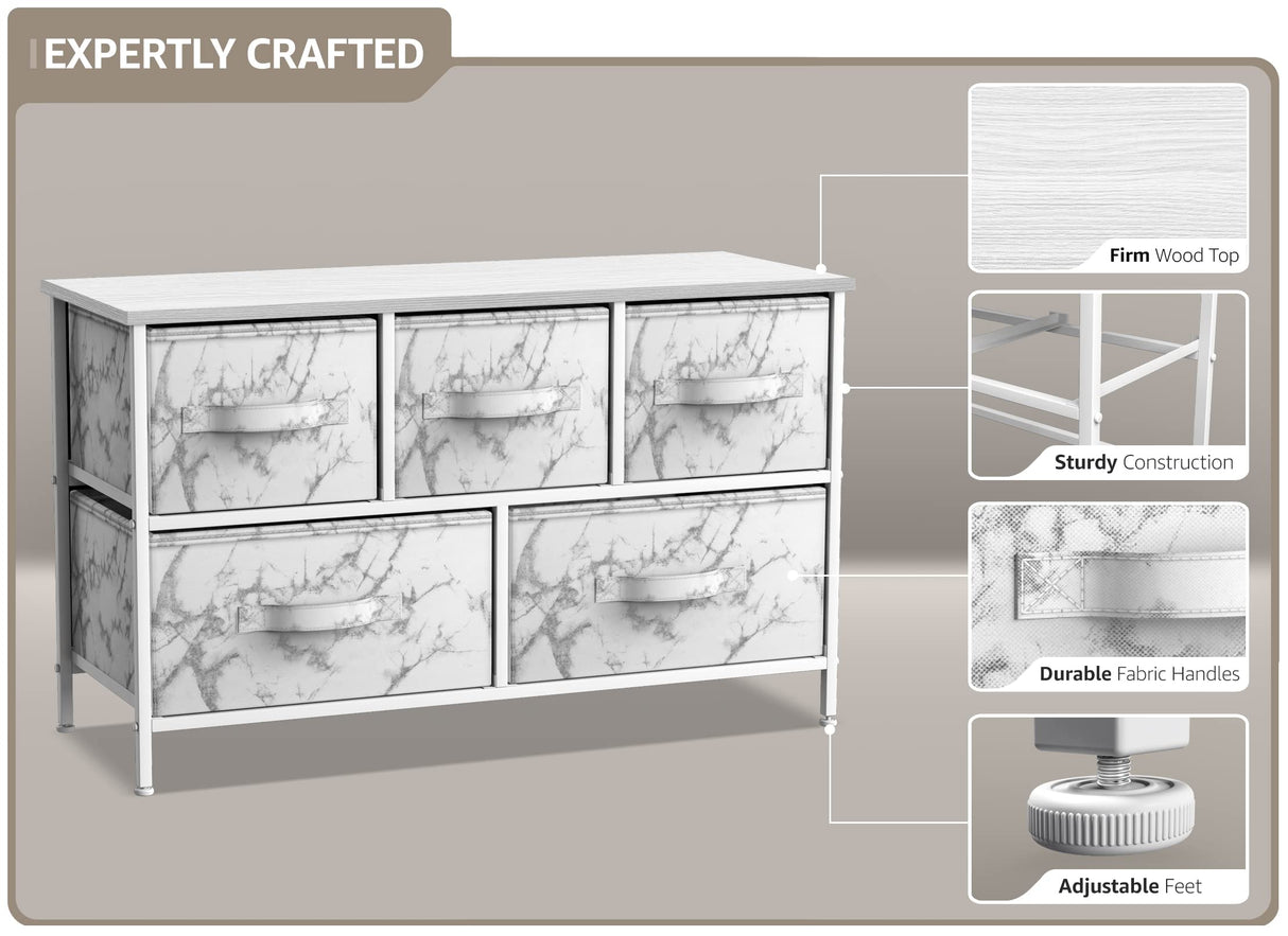 Dresser with 5 Drawers - Storage Chest Organizer Unit with Steel Frame