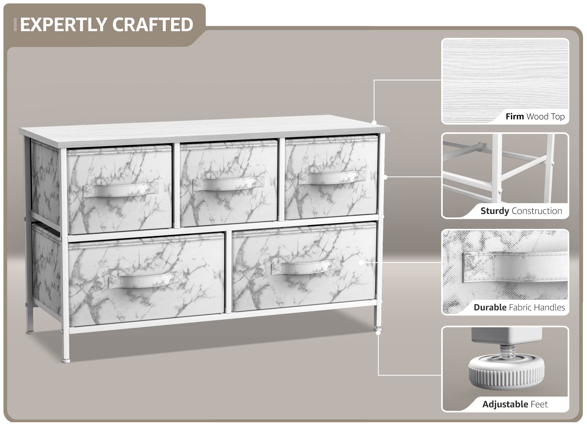 Dresser with 5 Drawers - Storage Chest Organizer Unit with Steel Frame