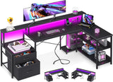 L Shaped Standing Desk with LED Light and Power Outlet, Dual Motor Height Adjustable