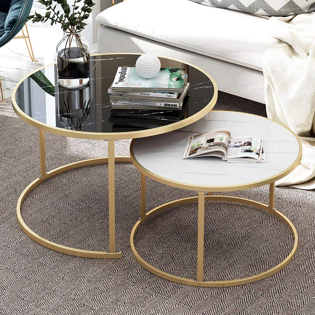 Side Table Coffee Tables Set of 2 for Home and Office, Living Rooms, Lobby, Reception, Wood Top + Metal Base, 20"X 15" + 27.5"X 17.7" Feito na China Comfortable Anniversary