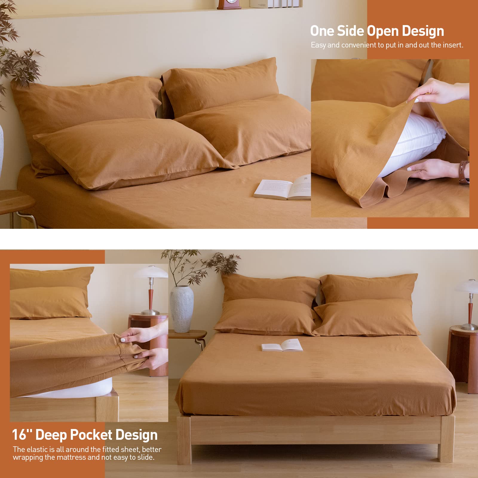 Belgian Linen Sheet Set Solid Color - 6 Pieces (1 Flat Sheet & 1 Fitted Sheet & 4 Pillowcases