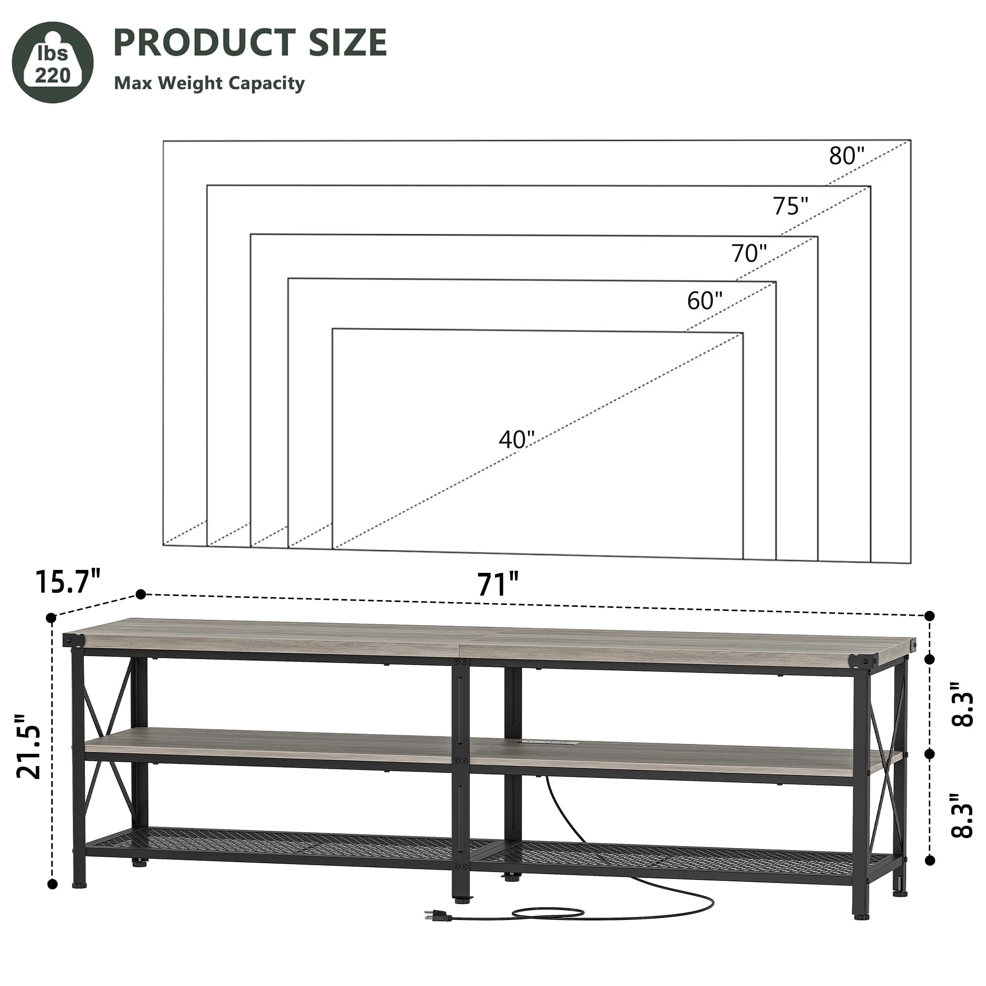 LED TV Stand, Entertainment Center for 80 inch TV Media Console Table, Gaming TV Stand