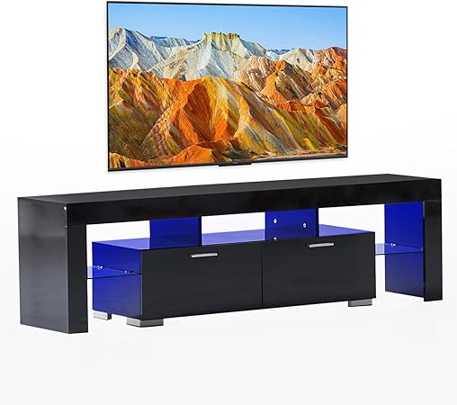 LED TV Stand for 65/70/75 Inch TV, Entertainment Center with Storage Drawer, Industrial