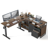 66 Inch Executive L Shaped Standing Desk with 2-Drawer File Cabinet