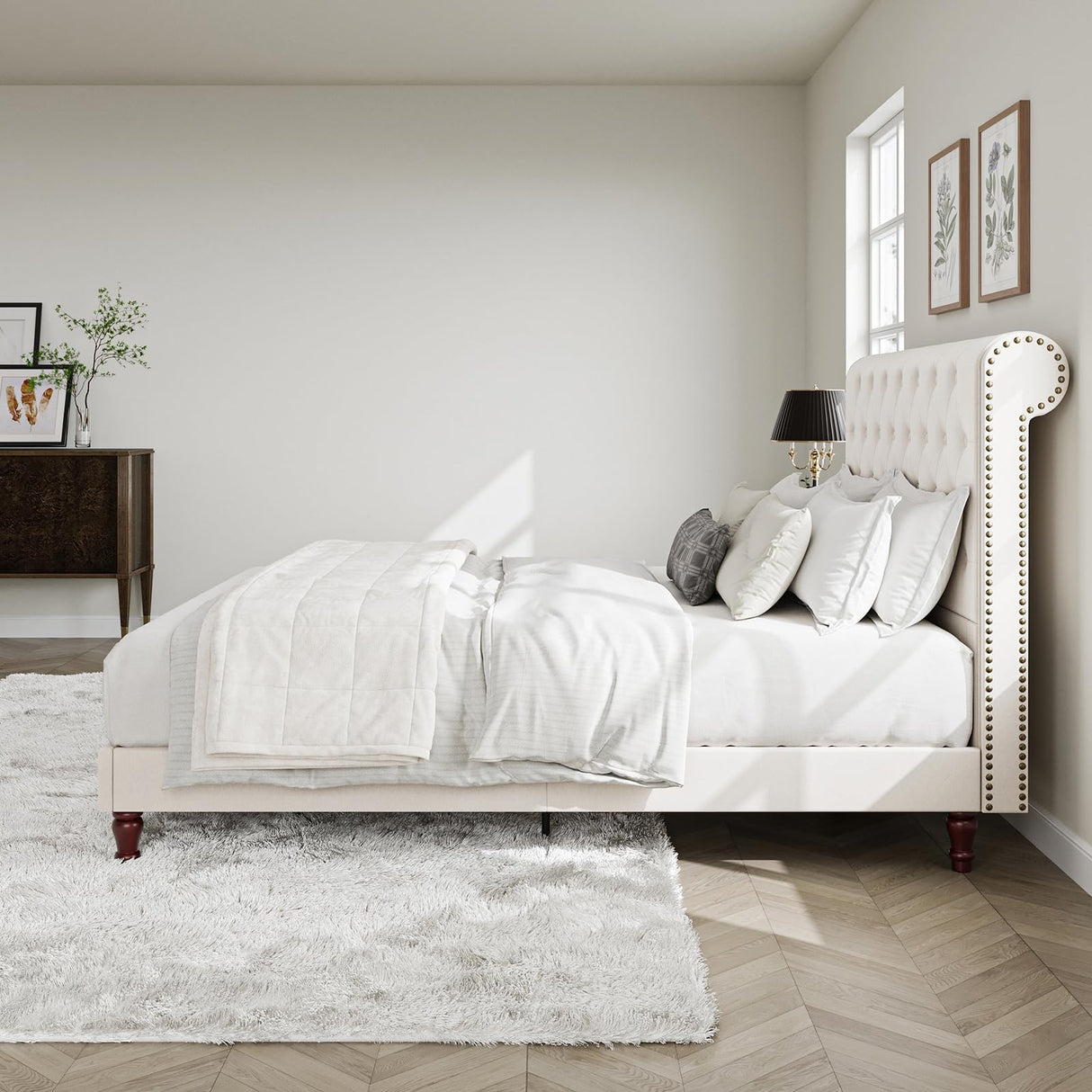 Queen Bed Frame with Headboard Sleigh Bed Frame Upholstered Platform