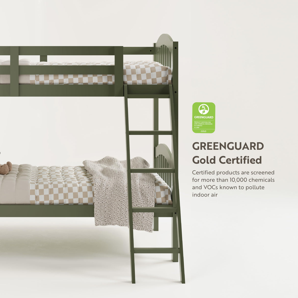 Twin-Over-Twin Bunk Bed (Olive) - GREENGUARD Gold Certified, Converts to 2 Individual