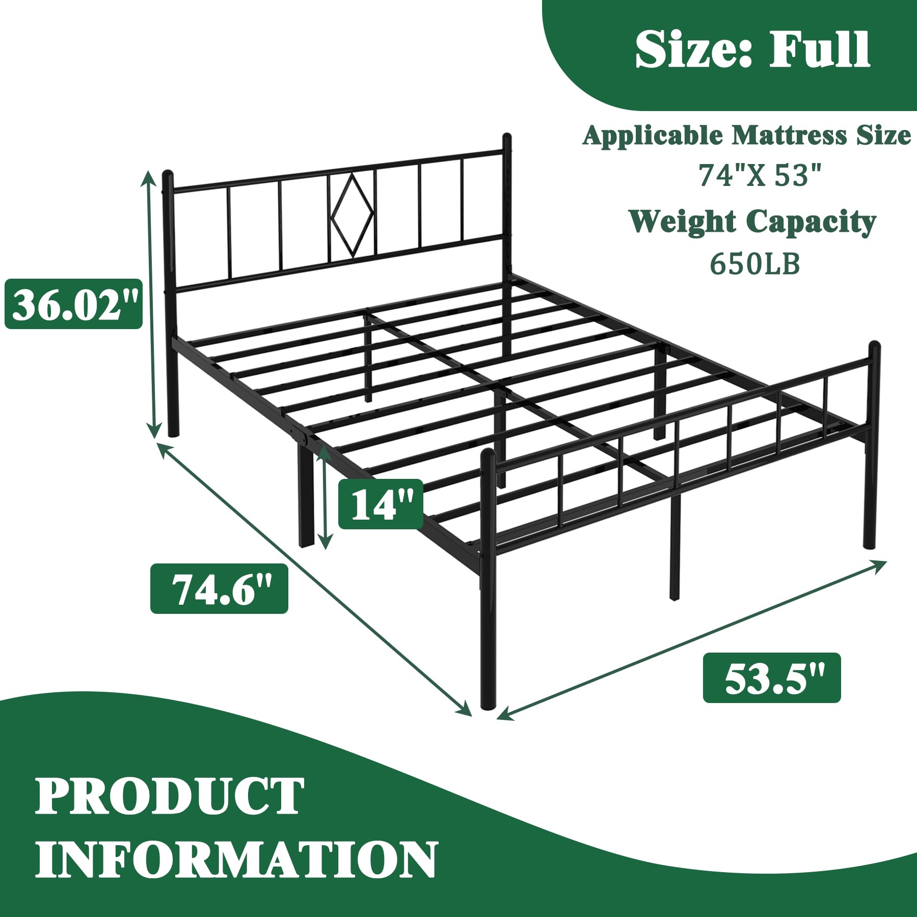 14 Inch Full Size Bed Frames with Headboard/Footboard, Under Bed Storage