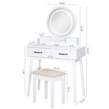 Makeup Vanity Desk with Round Mirror and Lights,White Vanity Makeup Table