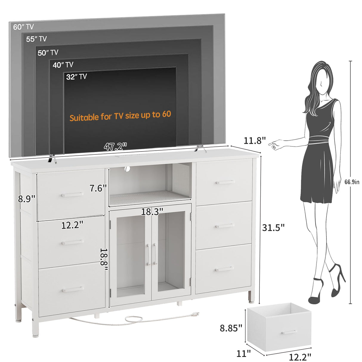 White Dresser for Bedroom Dresser TV Stand with Charging Station for