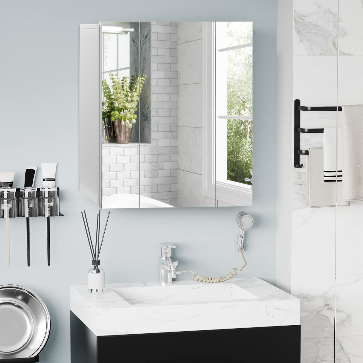 Bathroom Medicine Cabinet with Mirror, Wall Mounted Bathroom Mirror Cabinet