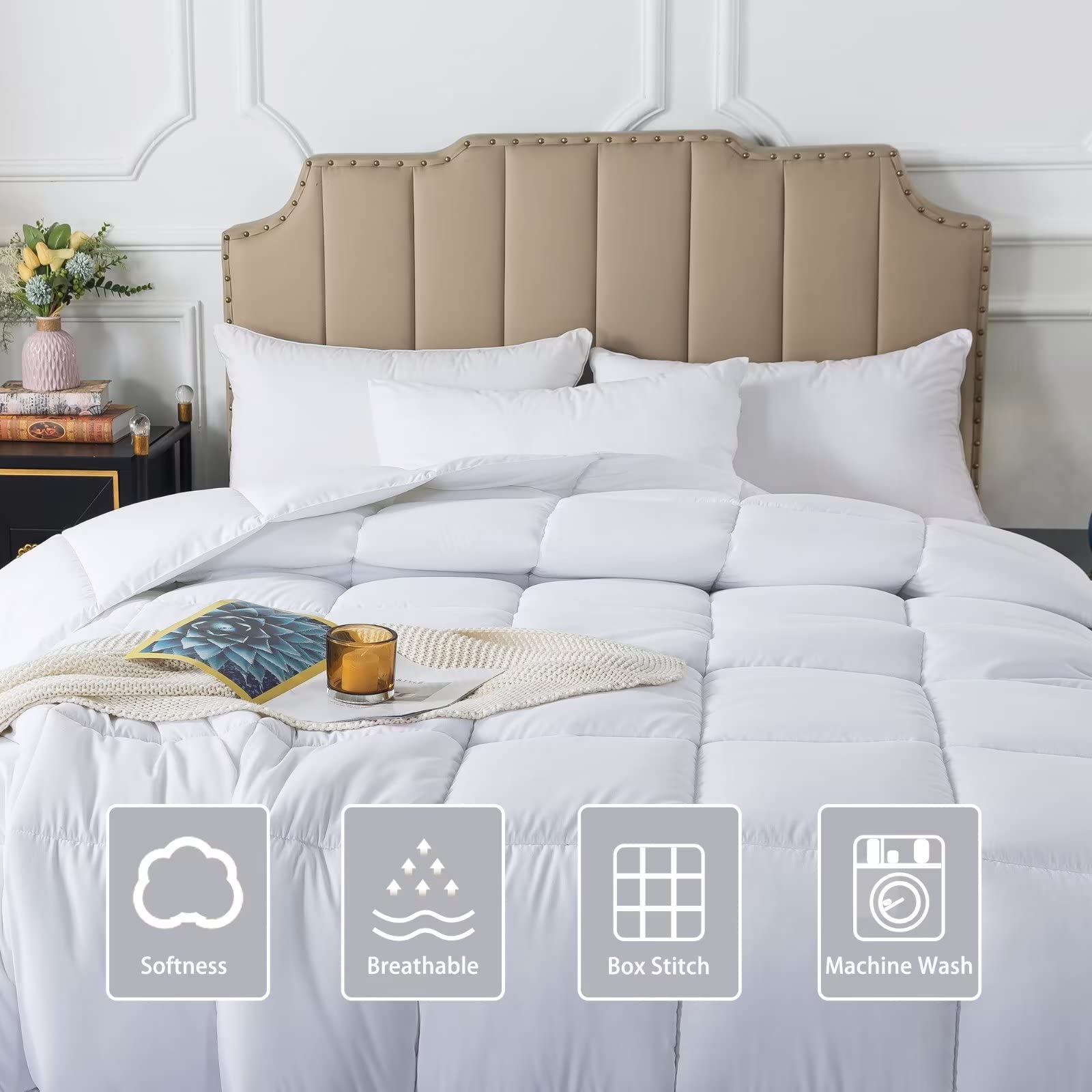 Comforters Queen Size, Duvet Insert, White All Season Duvet, Lightweight Quilt, Down