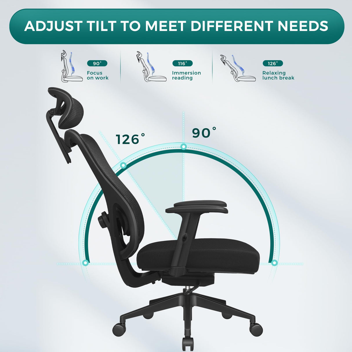 Ergonomic Mesh Office Chair with High Back & Adjustable Headrest & Lumbar Support