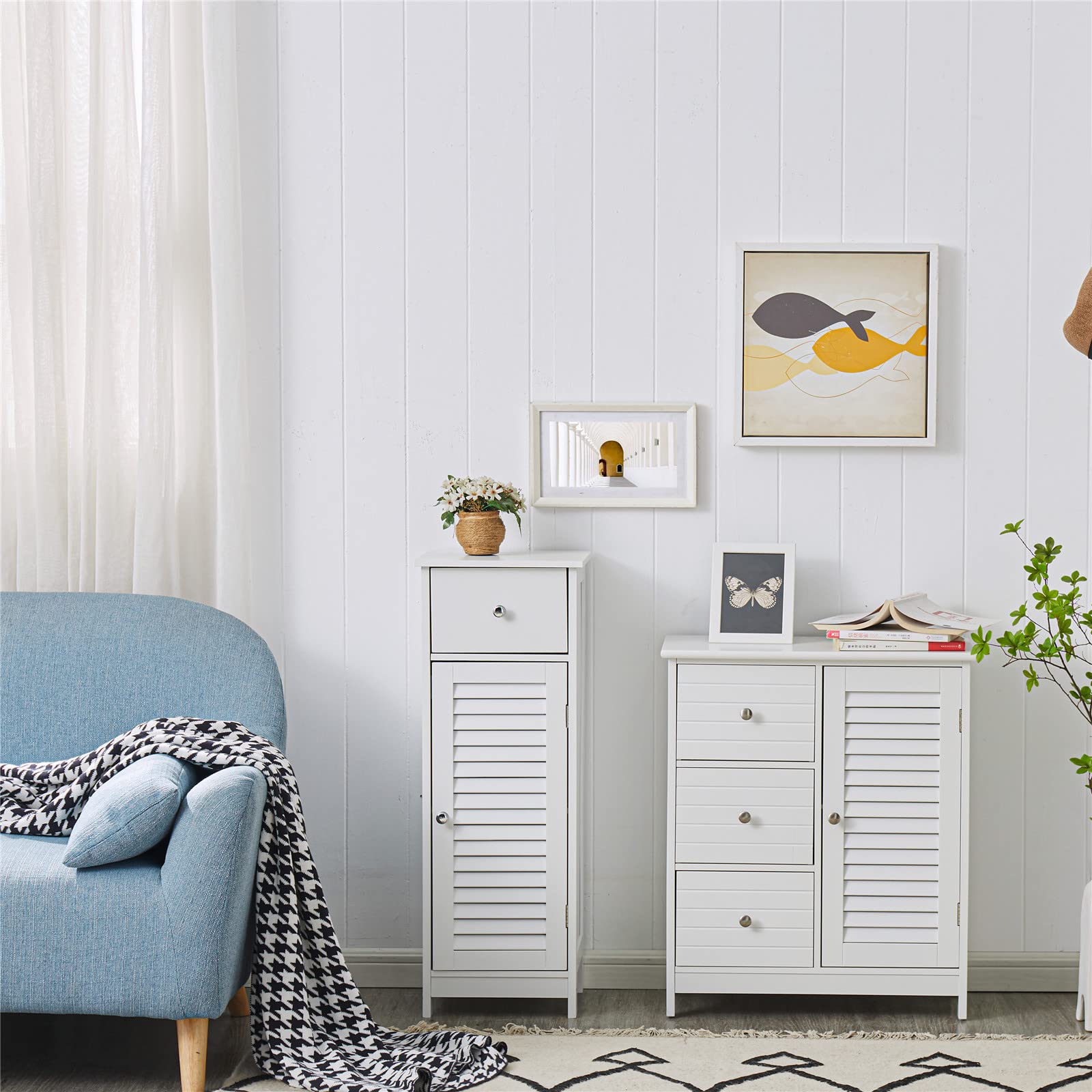 White Bathroom Storage Cabinet with 3 Drawers