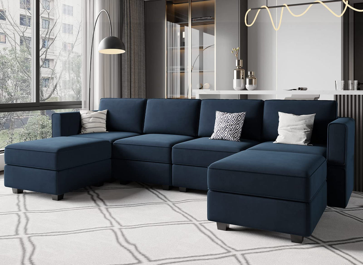 Modular Sectional Sofa U Shaped Velvet Couch with Reversible Chaise Oversized Couch