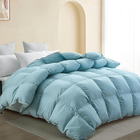 All-Season 75% Down Comforter King Size, Fluffy Duvet Insert with 8 Corner Tabs, Down