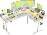 Triple Motor L Shaped Stadning Desk with LED Strip & Power Outrlets，63 inches Height