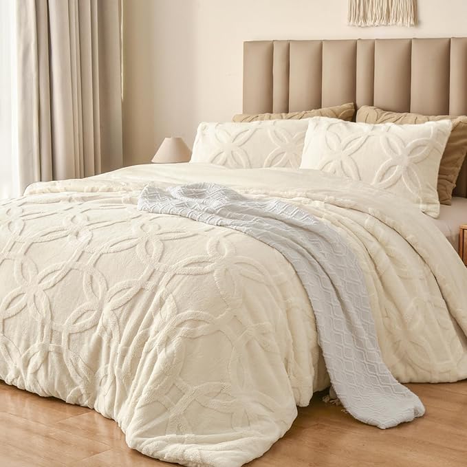 3 Pieces Sherpa Fleece Comforter Set Queen Size, Super Soft & Warm Fluffy Comfy Velvet