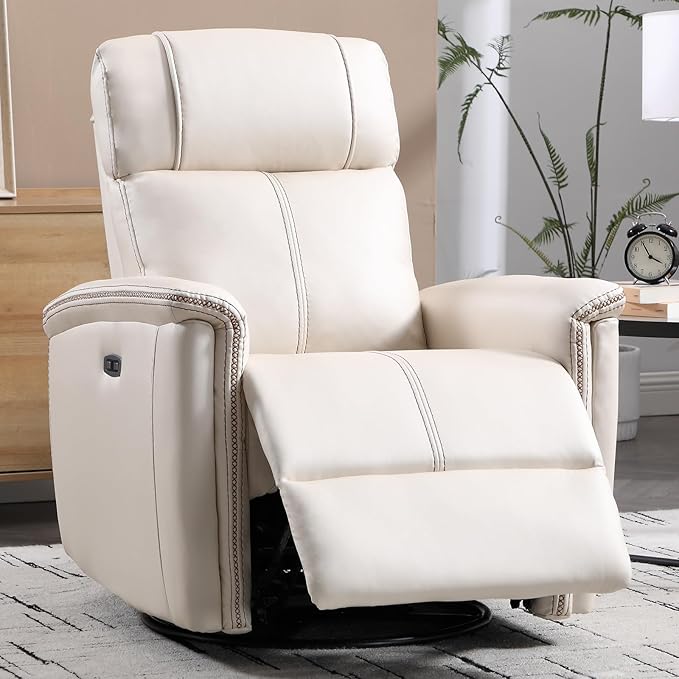 Faux Leather Power Swivel Rocker Recliner,Glider Rocker Recliner for Nursery,Electric Swivel Rocker Recliner with USB Port,Upholstered Nursery Glider Reclining Sofa for Living Room,Brown