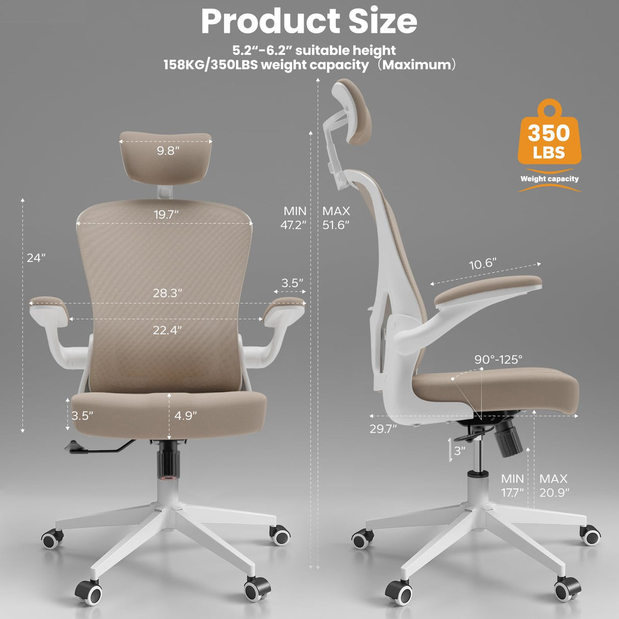 Ergonomic Office Chair - Comfy Desk Chairs with Wheels and Arms, 500LB Heavy Duty