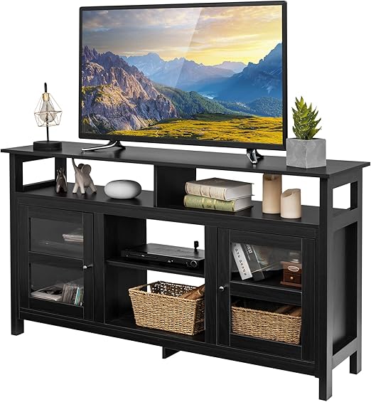 Farmhouse TV Stand for TVs up to 65" Flat Screen, Wooden TV Console Table w/2