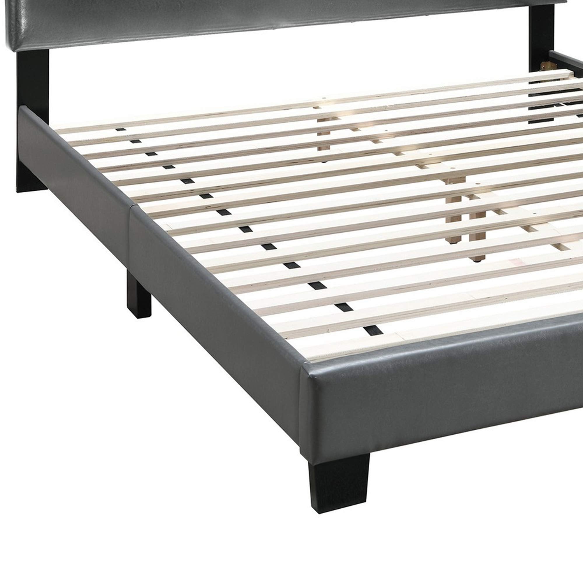 Queen Leatherette Bed with Checkered Tufted Headboard
