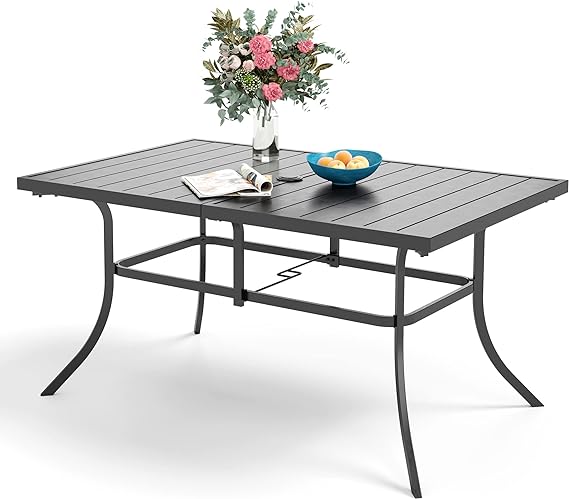 64" Large Outdoor Dining Table, Rectangular Metal Patio Table for 6
