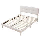 SunsGrove Boucle Bed Frame with Headboard, Queen Upholstered Platform Bed Frame, Adjustable Boucle Fabric Headboard and Durable Wooden Slats, No Box Spring Needed, Easy Assembly, White