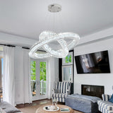 Flashing God 2 Ring Chandelier Modern Crystal Chandeliers LED Pendant Lights Silver Ring Chandelier for Bedroom Dining Room High Ceiling Foyer