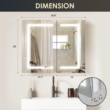 Lighted Medicine Cabinets for Bathroom, 30x36 Inches Bathroom Medicine Cabinet with LED Mirror,