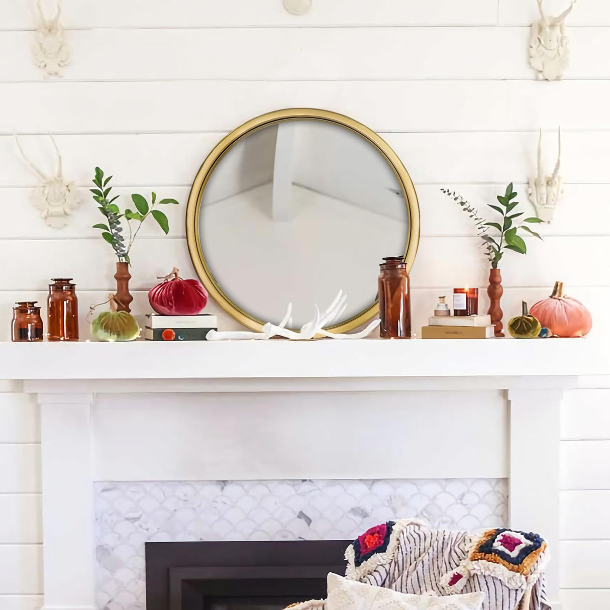 12" Gold Round Convex Mirror - Decorative Wall Mirror