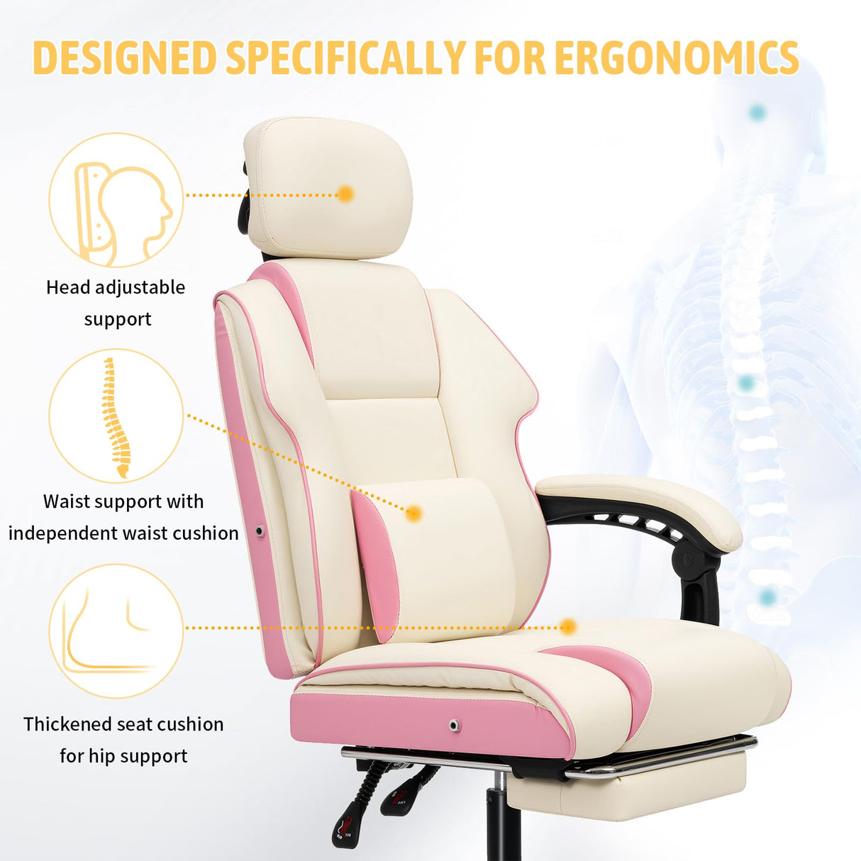 Ergonomic Office Chair with Footrest - Adjustable Headrest & Lumbar Support