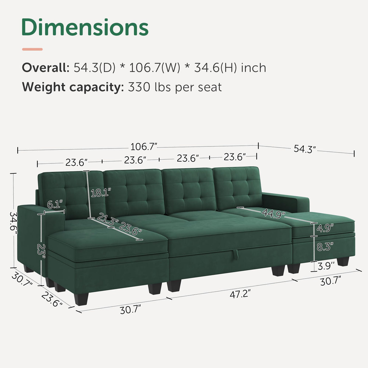 Sectional Sleeper Sofa Velvet U Shaped Couch with Storage Ottomans for Living Room