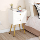 Nightstand with Charging Station, Modern Side Table with 2 Drawers