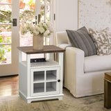 End Table with Charging Station, Side Table with Storage, White Nightstand