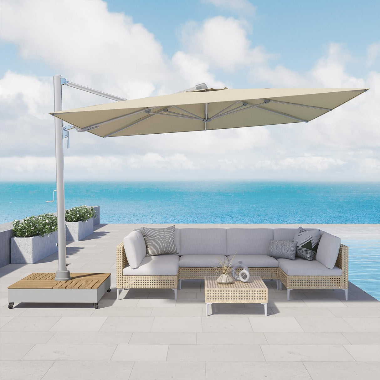 Patio Umbrella with Base, Acrylic Outdoor Cantilever Aluminum Umbrella