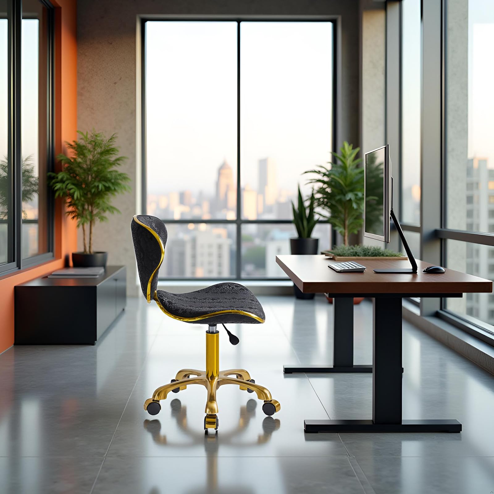 Armless Office Chair with Wheels - Height Adjustable Vanity Desk Stool