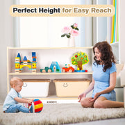 wingyz Kids Toy Storage Organizer, 2-Tier Wooden Storage Cabinet, Spacious Montessori Kids Bookshelf, Toy Shelf Storage Organizer for Playroom Classroom Nursery Study Living Room (White)