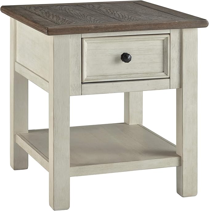 Tyler Creek Rustic End Table with Storage Drawer and Fixed Shelf, Brown & Black