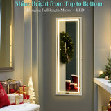 LED Door Mirror Full Length, Over The Door Hanging Lighted Mirror, Full Body Wall Mounted Mirror, Light Up Long Dressing Mirror 42.5" X 14.4"