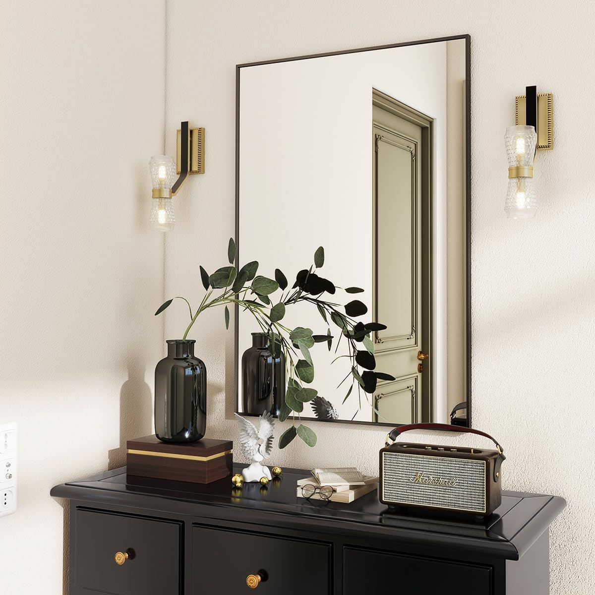 BEAUTYPEAK Wall Mirror 20" x 28" Rectangular Bathroom Mirror with Metal Frame, Hanging Mirrors for Living Room Bedroom Bathroom Entryway, Hangs Horizontal or Vertical, Black