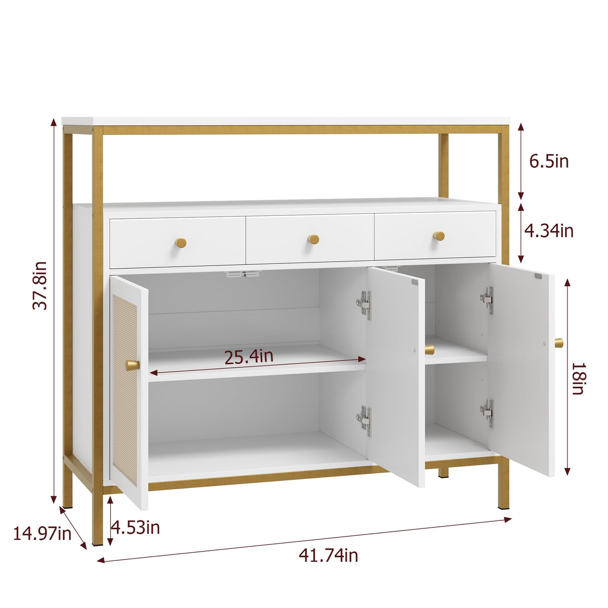 Buffet Cabinet with Storage, Kitchen Cabinet with Rattan Doors and Drawers,