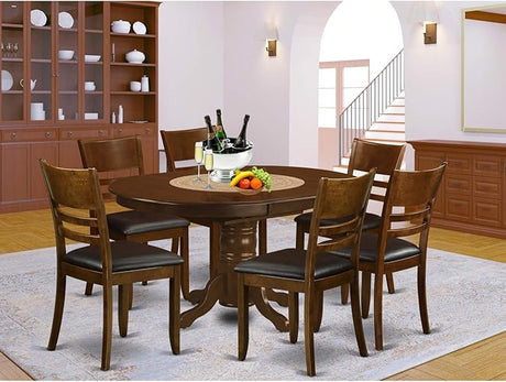 KELY7-ESP-LC 7 Piece Kitchen Table & Chairs Set Consist of an Oval Dining Table with Butterfly Leaf and 6 Faux Leather Dining Room Chairs,