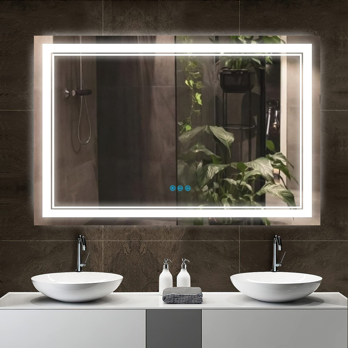 48”x 32” Bathroom Led Vanity Mirror with 3 Colors Light, Dimmable Touch