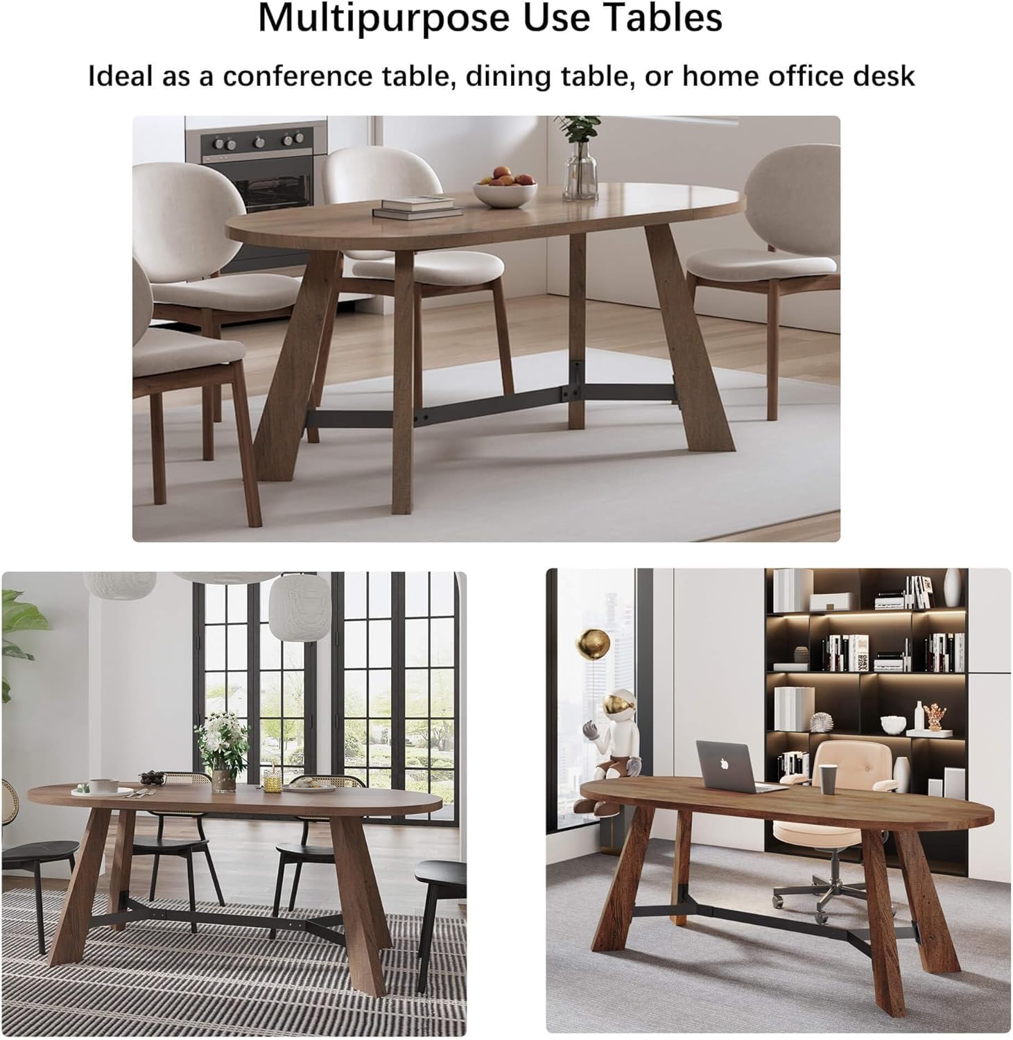 Rustic Oval Dining Table 70.86" - Farmhouse Wood Kitchen Table Seats 6-8