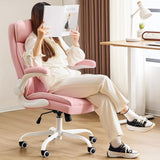 Pink Leather Office Chair with Lumbar Support & Flip-Up Armrests