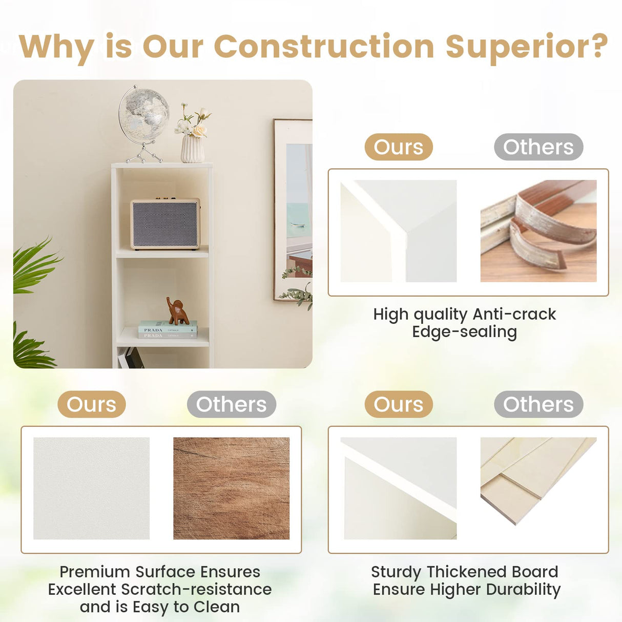 Vertical Bookcase, 56” Tall Narrow Freestanding Bookshelf with Anti-toppling Fittings,